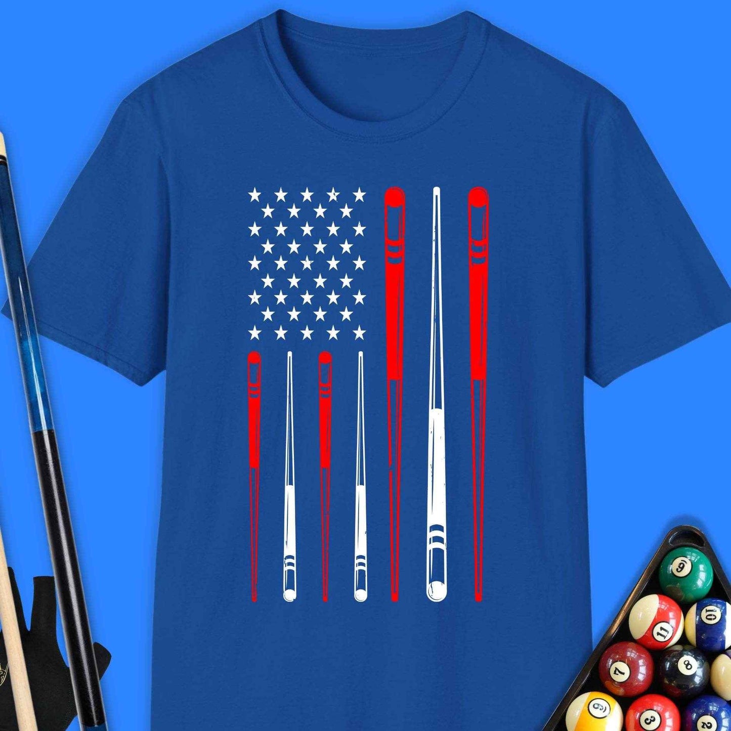 American Pool Cue Flag T-Shirt - Rack & Roll