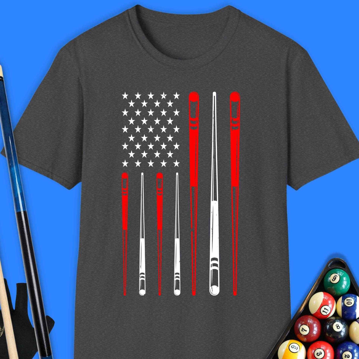 American Pool Cue Flag T-Shirt - Rack & Roll 