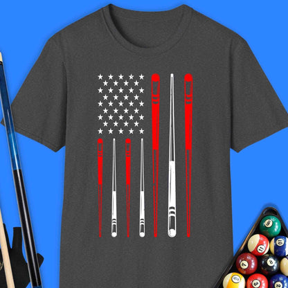 American Pool Cue Flag T-Shirt - Rack & Roll 