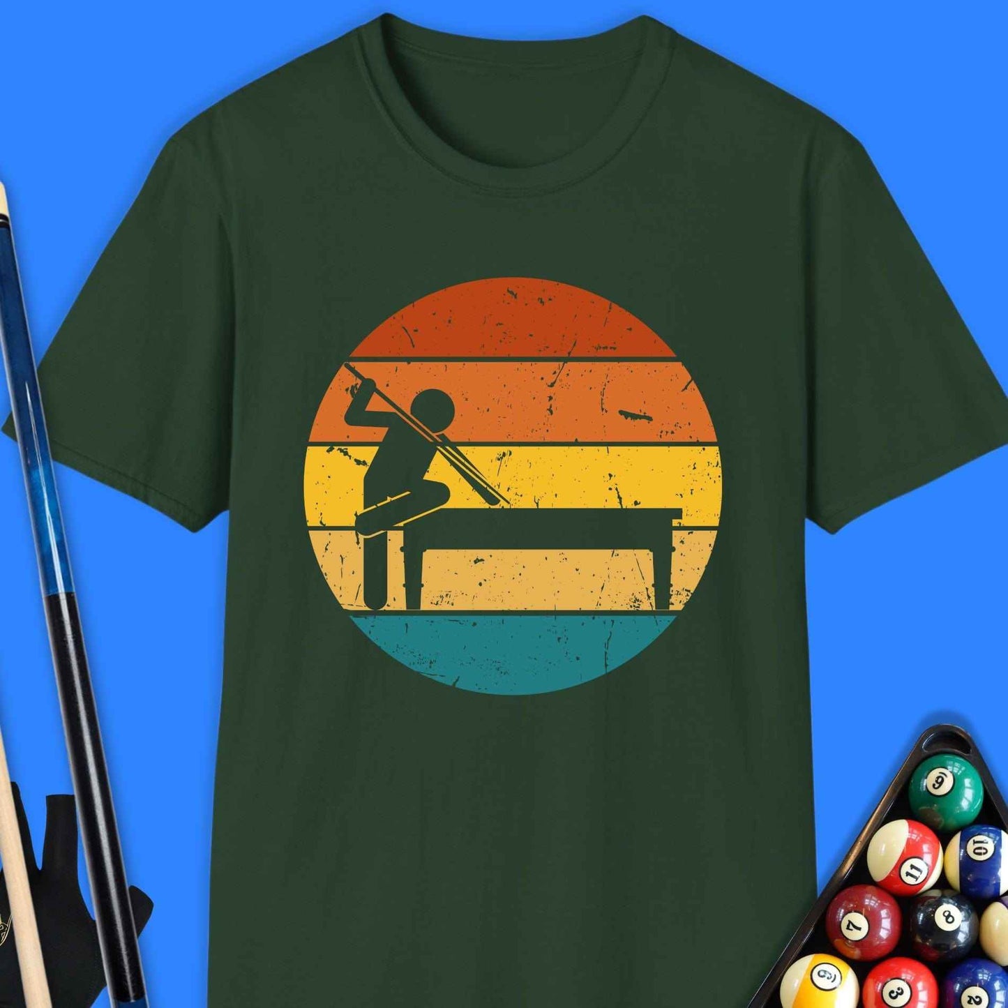Retro Pool Player Silhouette T-Shirt - Rack & Roll 