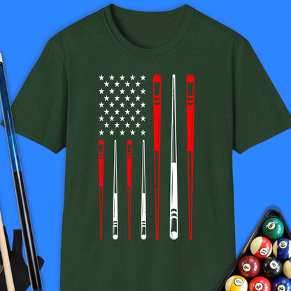 American Pool Cue Flag T-Shirt - Rack & Roll 