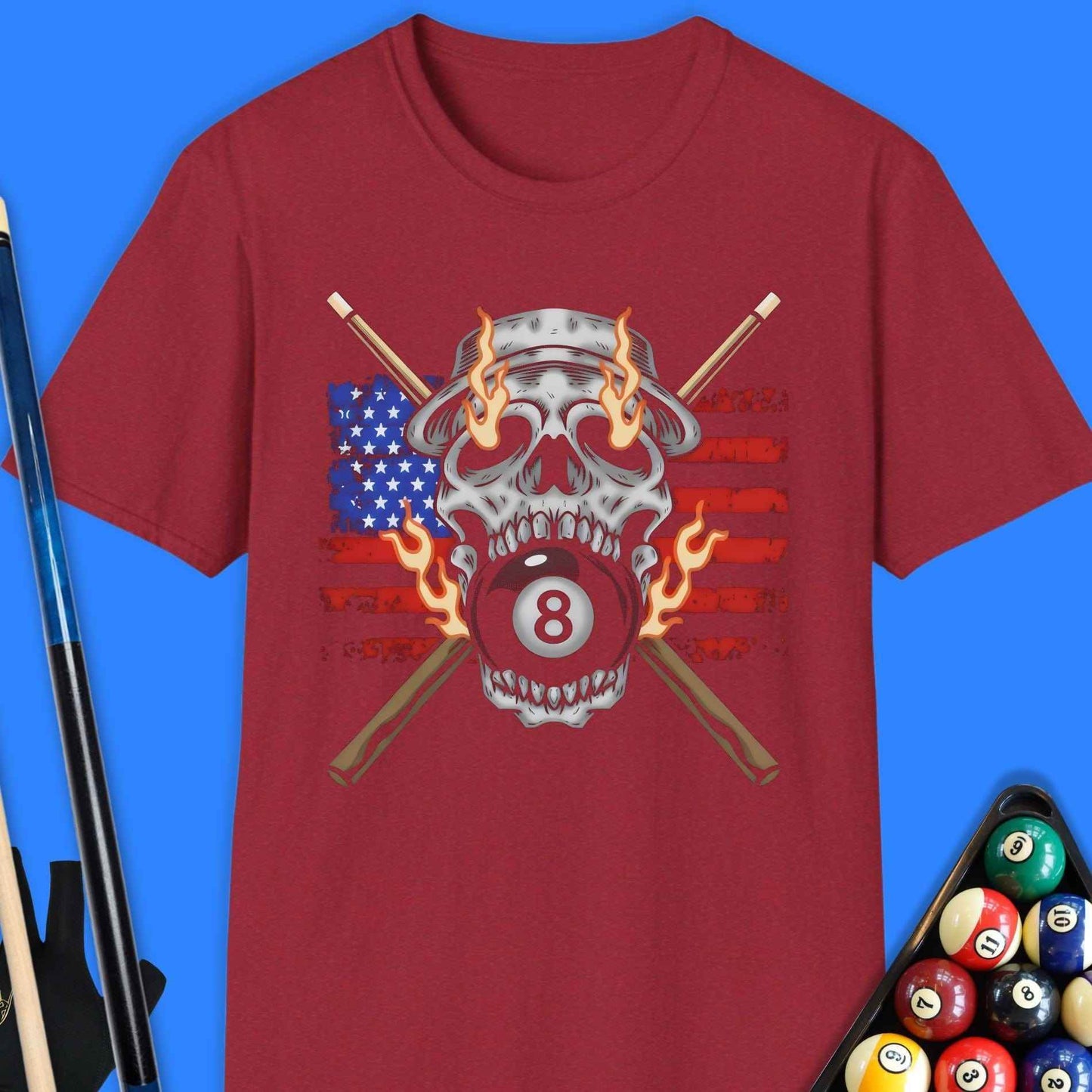 Flaming 8-Ball Skull Pool T-Shirt - Rack & Roll 