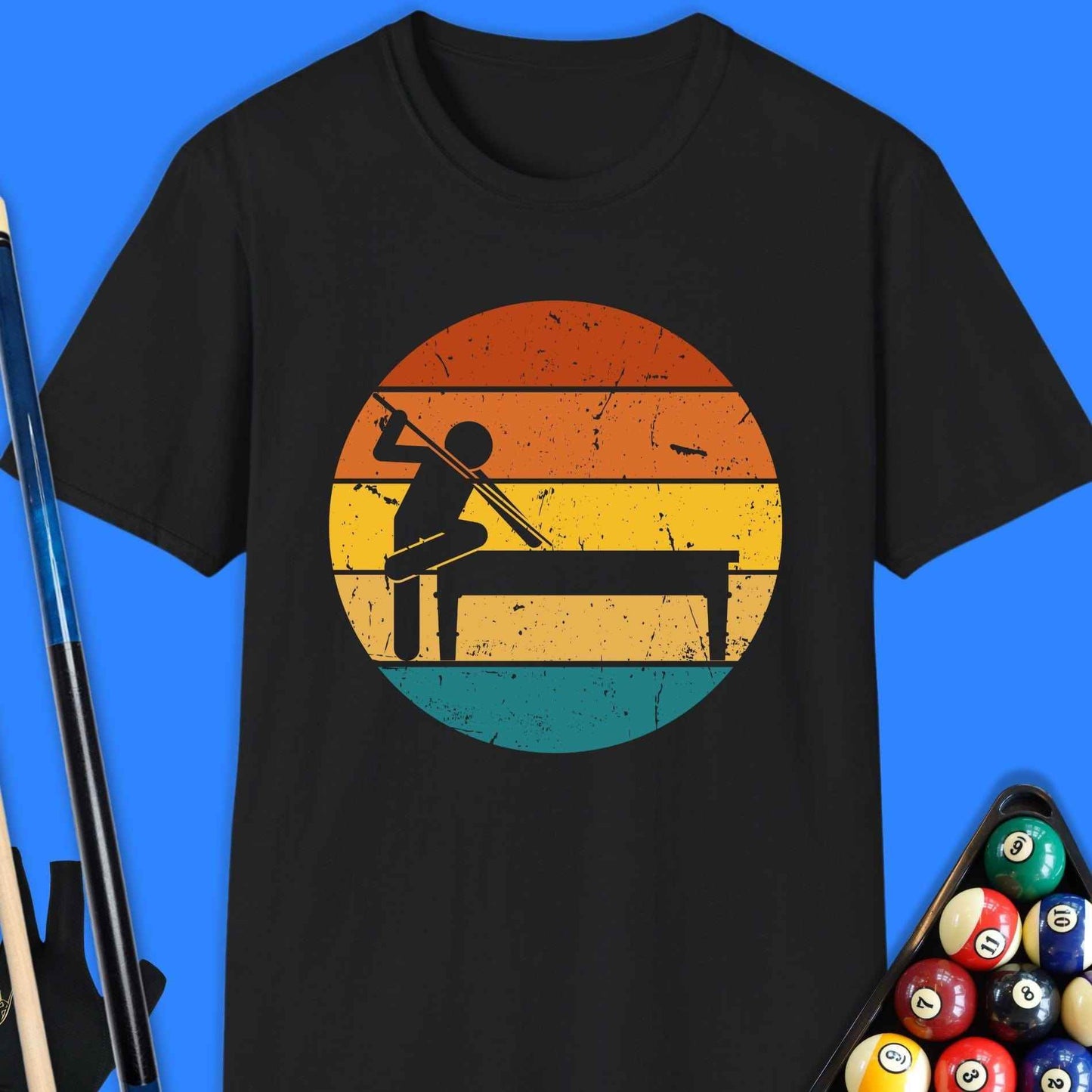 Retro Pool Player Silhouette T-Shirt - Rack & Roll 