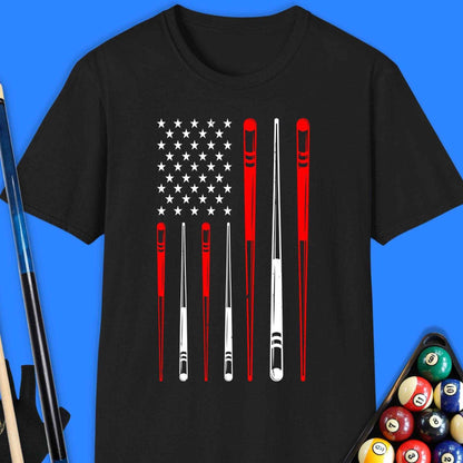 American Pool Cue Flag T-Shirt - Rack & Roll 
