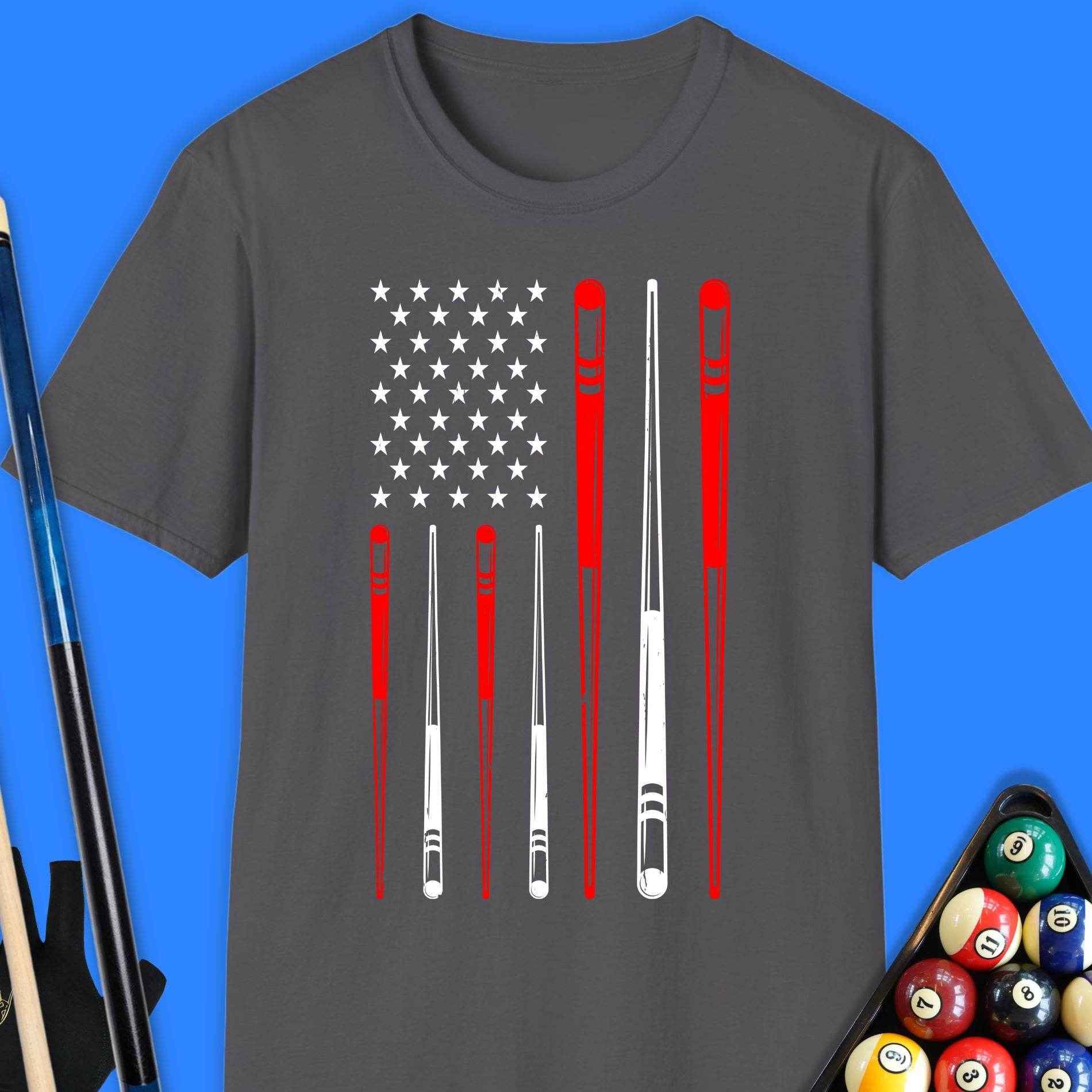 American Pool Cue Flag T-Shirt - Rack & Roll 