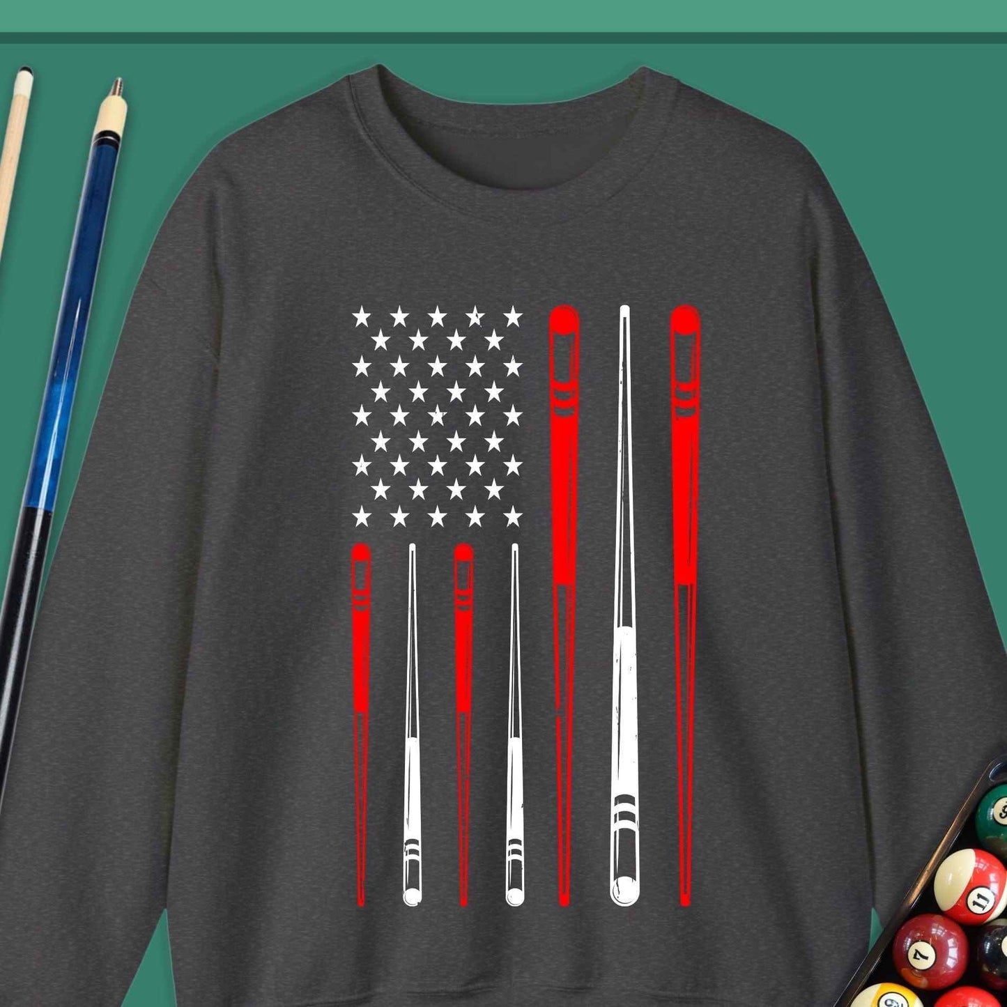 American Pool Cue Flag Sweatshirt - Rack & Roll 