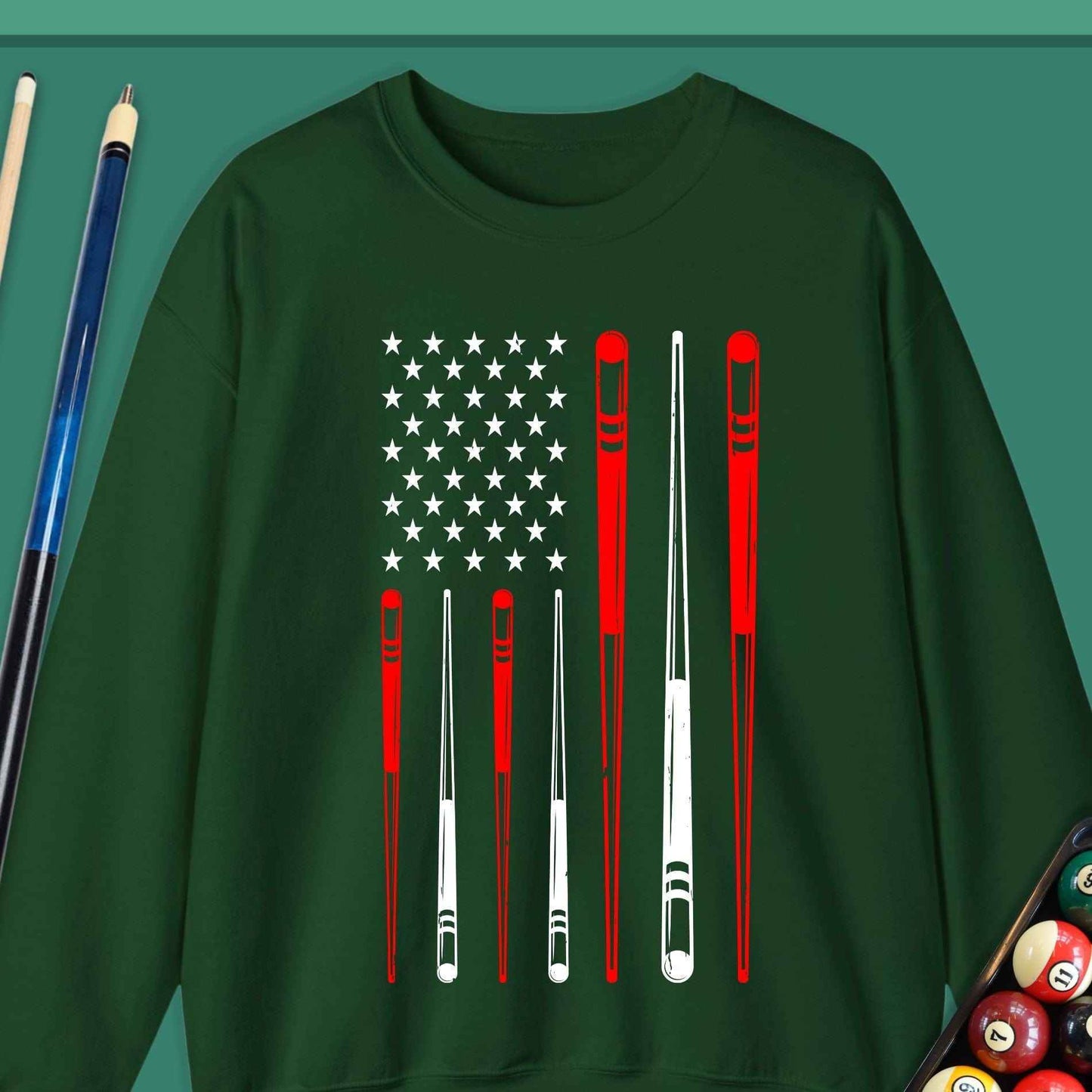 American Pool Cue Flag Sweatshirt - Rack & Roll 