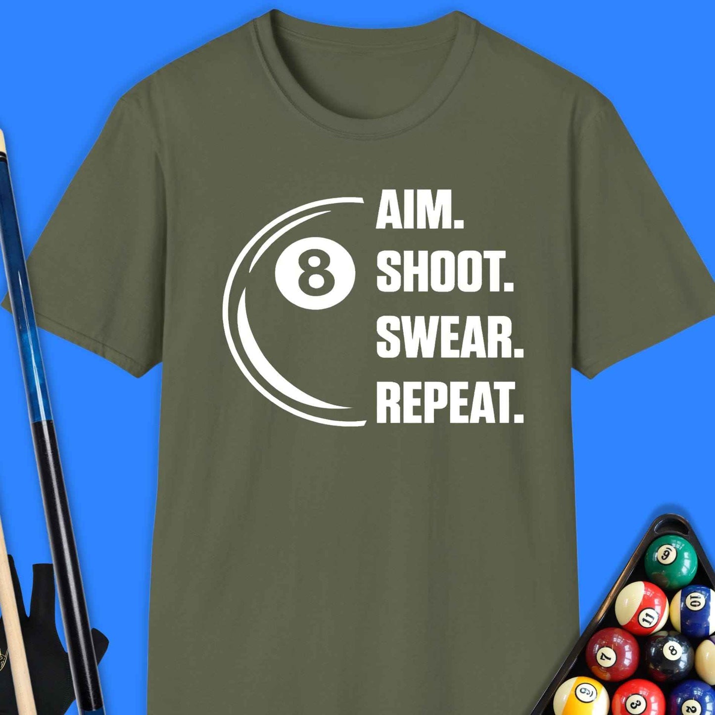 Aim. Shoot. Repeat Pool T-Shirt