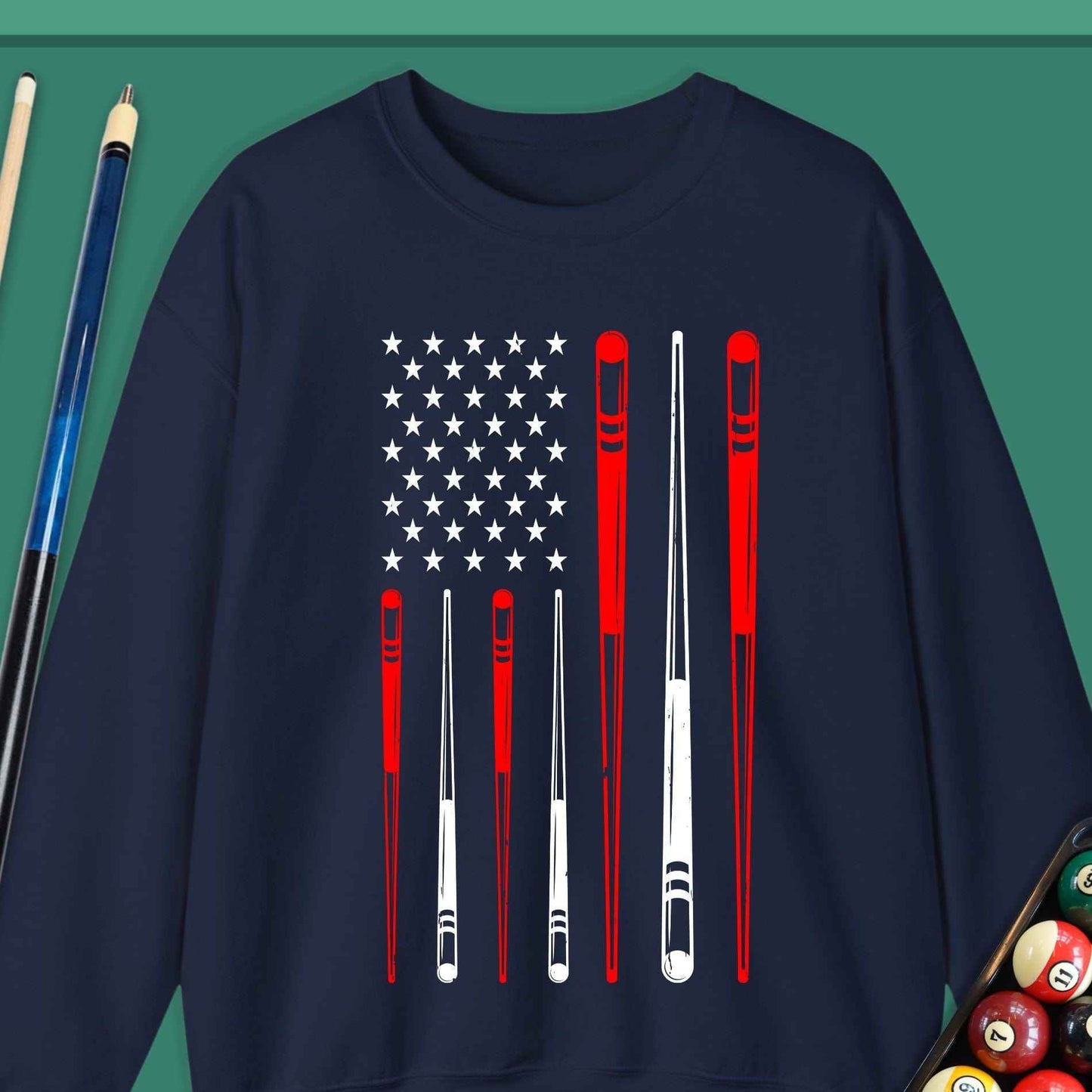American Pool Cue Flag Sweatshirt - Rack & Roll 