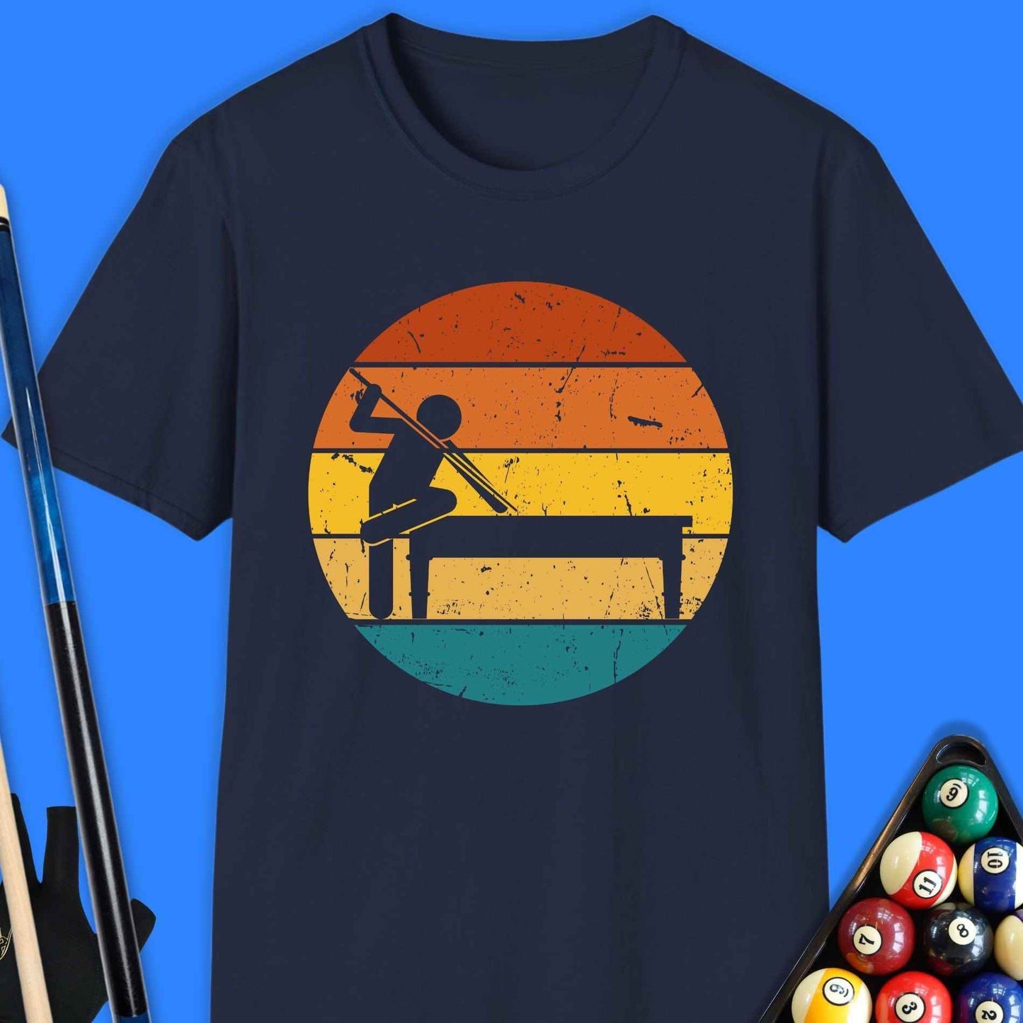 Retro Pool Player Silhouette T-Shirt - Rack & Roll 