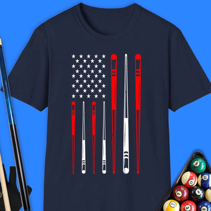 American Pool Cue Flag T-Shirt - Rack & Roll 