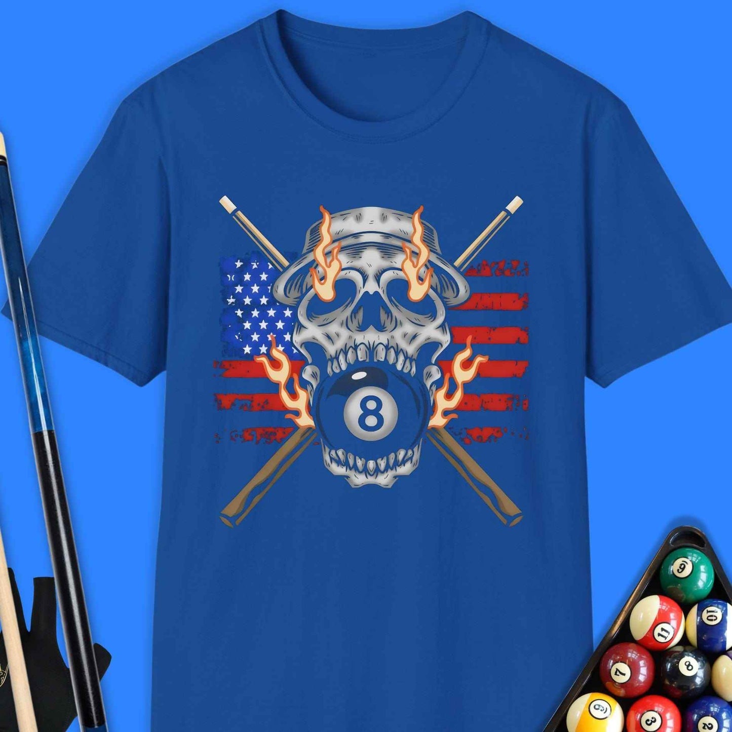 Flaming 8-Ball Skull Pool T-Shirt - Rack & Roll 