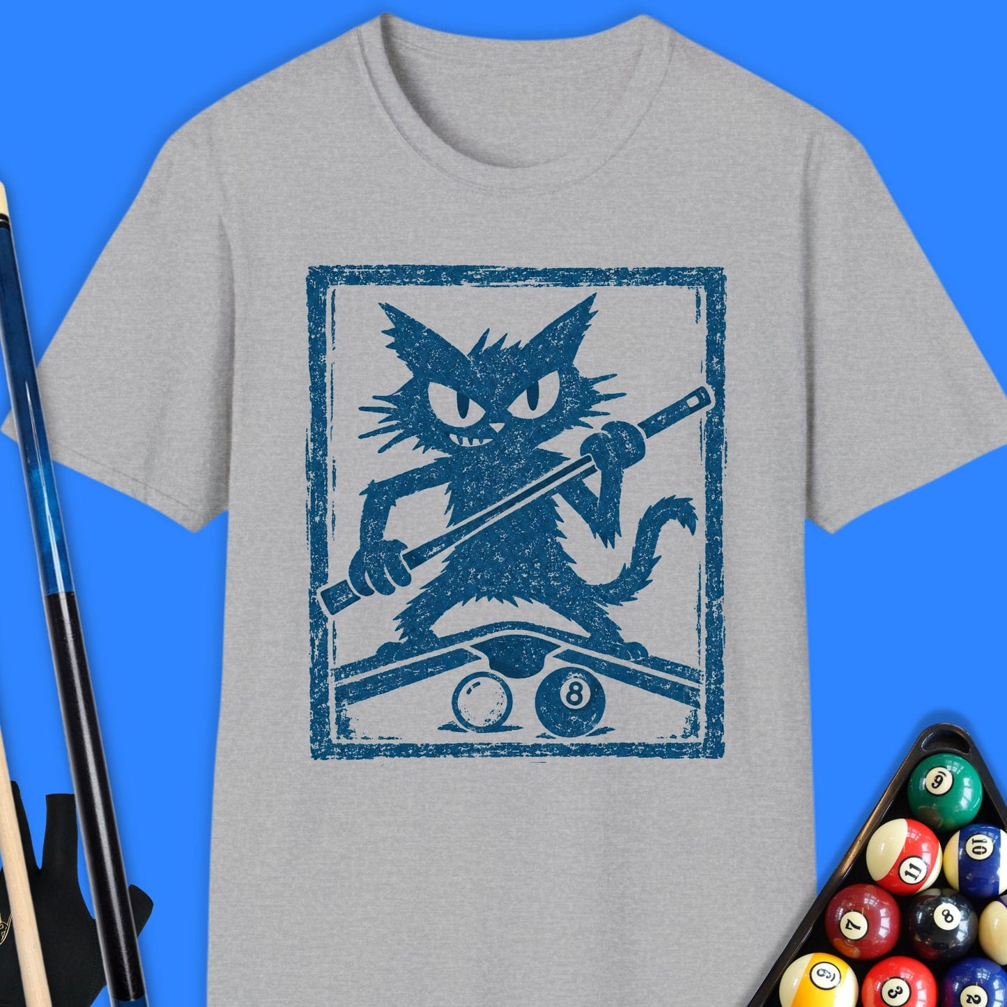 Black Cat Playing Pool T-Shirt T-Shirt