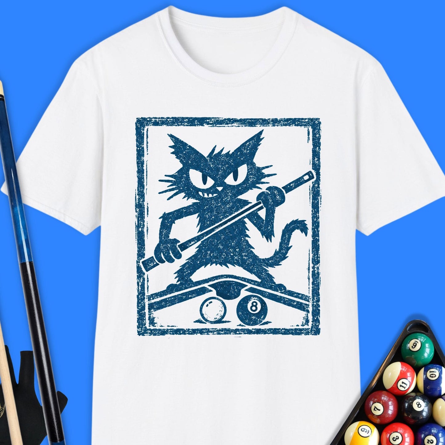 Black Cat Playing Pool T-Shirt T-Shirt